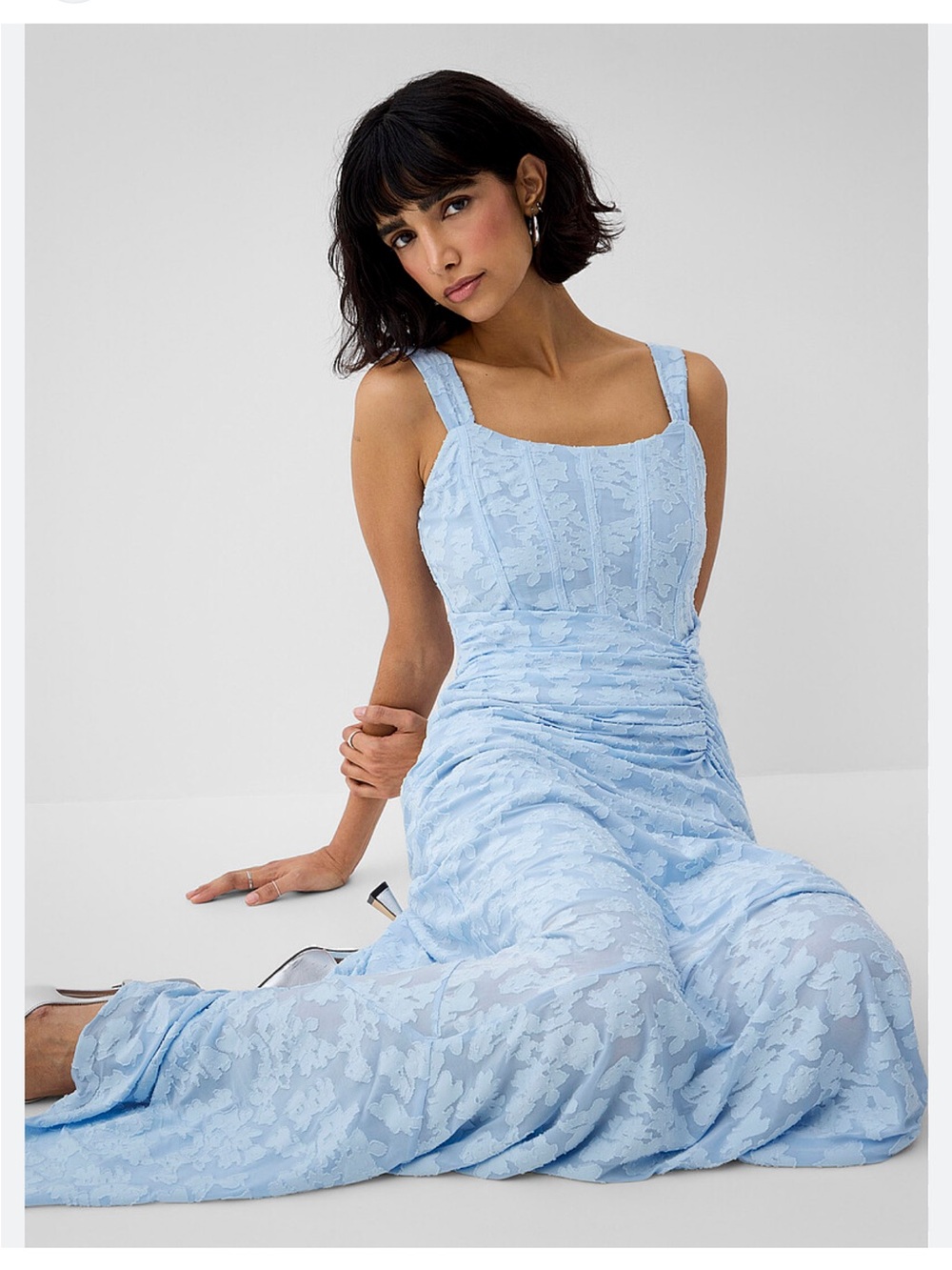 Simons Icone flocked floral draped-waist bustier maxi dress Large New With Tags